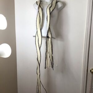 Arden Ivory Knit Scarf with Black Braid and Fringe